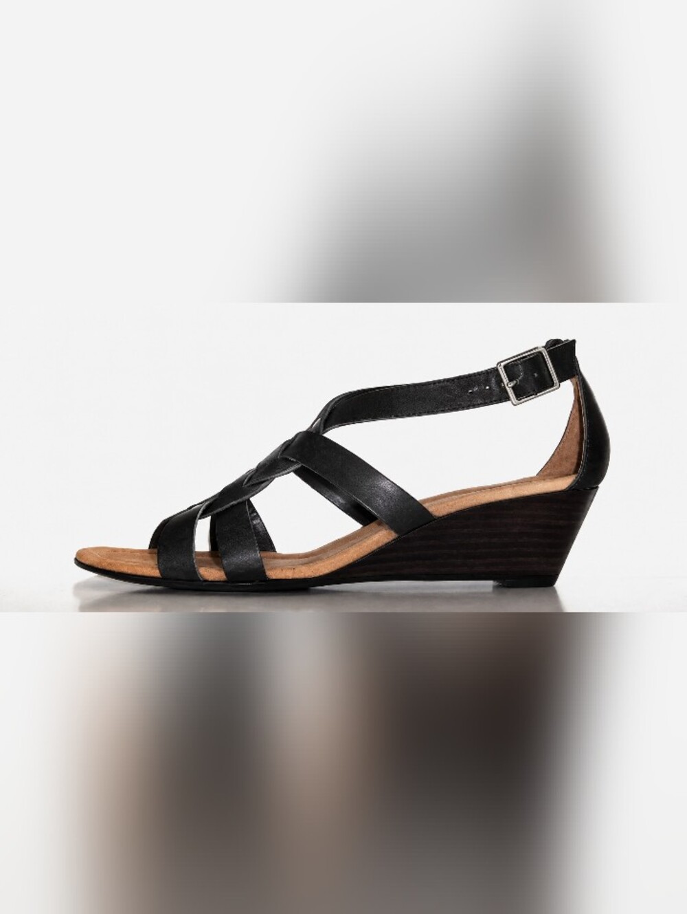 Ralph Lauren Women's 7 Black Genuine Leather Lydia Sandals Strappy Low Wedge